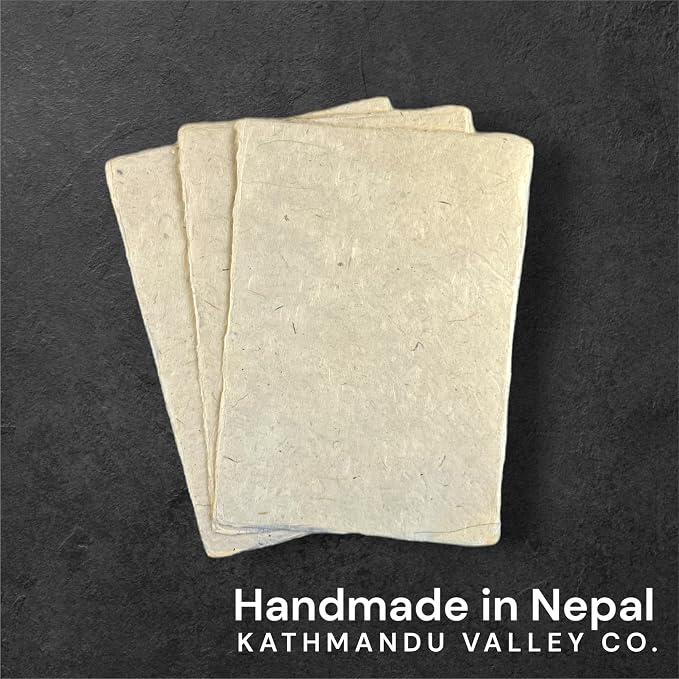 Handmade Lokta Card Stock 5x7 Inch Deckle Edge Paper (25 Sheets) | Kathmandu Valley Co. tree-free cardstock, printing decorative DIY invitations, vintage stationery, made in Nepal