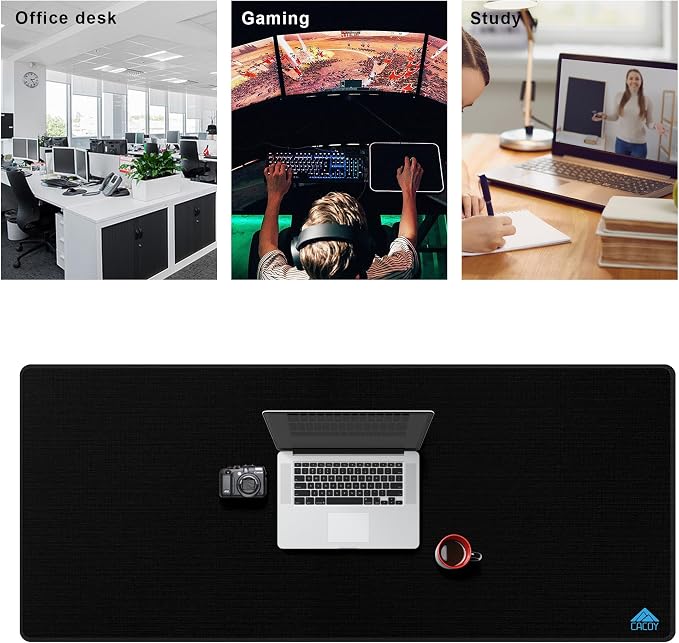 Cacoy 55"x24" Oversized Gaming Mouse Pad Computer Desk Mat for Gamer, Black | XXL Large Mousepad for Full Desk Extended Non-Slip Rubber Base Smooth Tracking Surface and Stitched Edges Keyboard Mouse Mat