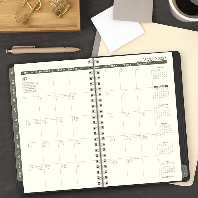 AT-A-GLANCE 2027 Appointment Book Planner, Weekly & Monthly, 5" x 8", Hourly, Recycled, Black (70100G0527)