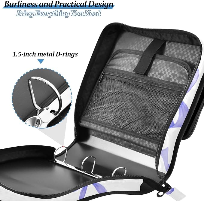 3 D-Ring Zipper Binder Bag, Purple Ribbon Bow Dots Pattern Removable Binder with Zipper Case Hold 300+ Sheets& 13 Inch Laptop for School Office Supplies Organizer