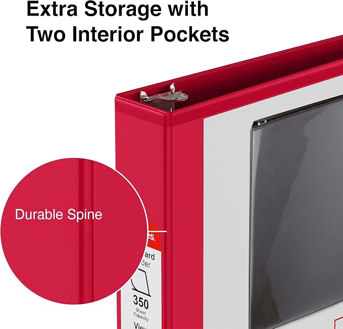 Staples 1 1/2" 3-Ring View Binders, D-Ring, Red, 4/Pack