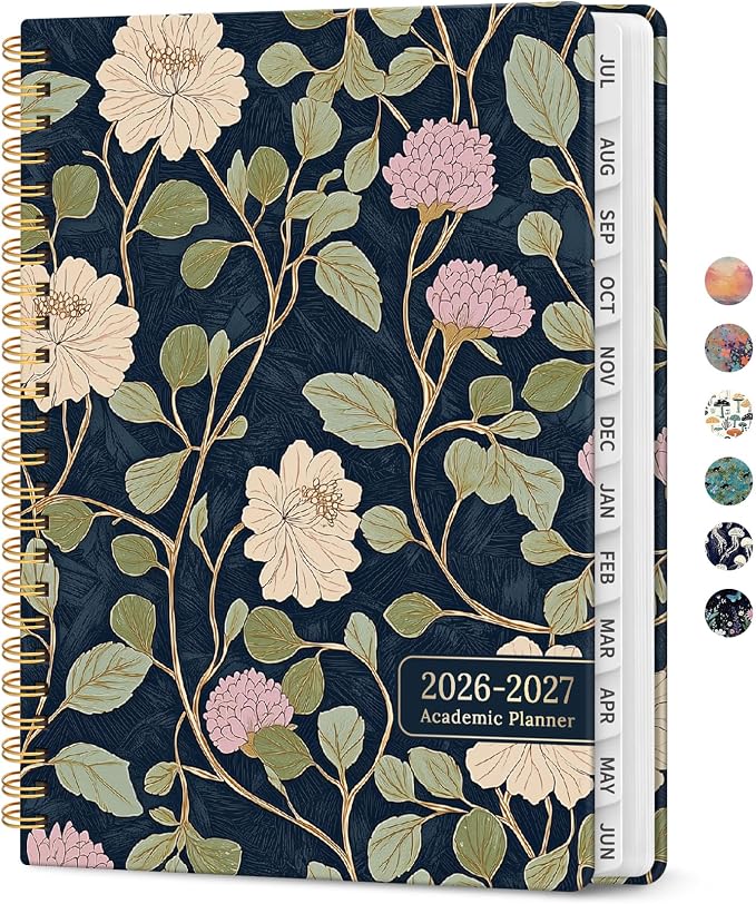 Taja Planner 2026-2027, Jul 2026-Jun 2027 Monthly & Weekly Calendar Planner | 6.3" x 8.5", Hardcover Academic Calendar, Teacher Student Agenda Book with Tabs, School Office Supplies, Blush Vines