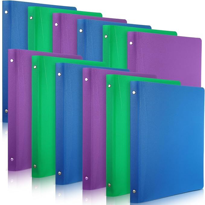 CHENGU 12 Pack Plastic 3 Ring Binders 0.79 Inch with Pocket | Flexible Soft Binder, Assorted Colors, Holds 200 Sheets, Round Ring, School Office Meeting Supplies