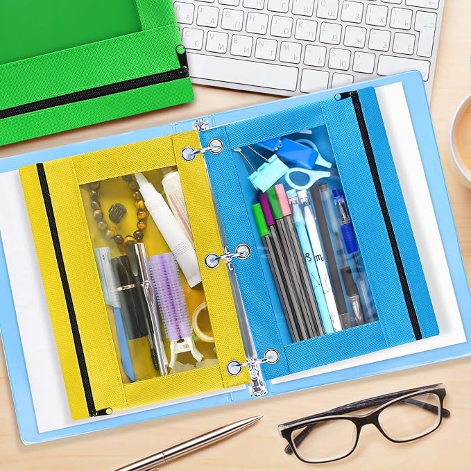 Pencil Pouch for 3 Ring Binder, 36 Pack 3-Holes Zipper Pencil Pouches in Assorted Colors, Durable Binder Pencil Case Bag for Office School College Supplies (36P-6c-2601)