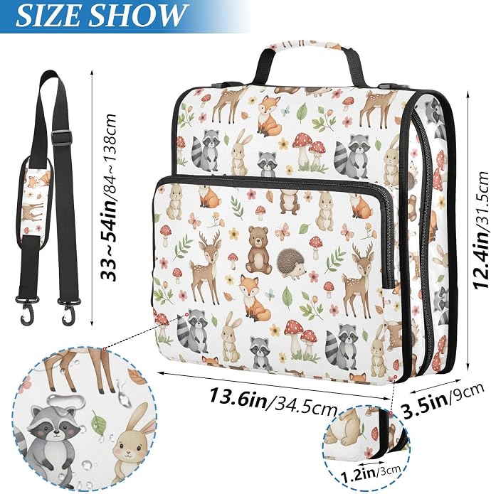 Zipper Binder Bag 3 Ring File Folder Portfolio Organizer Zippered Binder Bags with Strap Fits Laptop Women Men