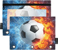 Soccer Ball Football Fire Water Pencil Pouch for 3 Ring Binder, 2 Pack Waterproof Pencil Bags Clear Window Pencil Case Zipper School Office Supplies