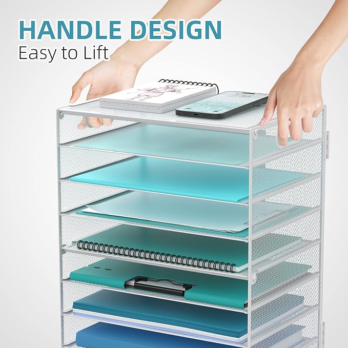 9-Tier Paper Organizer for Desk, Letter Tray with Handles, White, 2 Pack | Desk File Organizer with Removable Trays for Sorting Files, Folders, Mail and Printer Paper at Home, School or Office