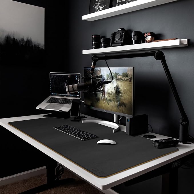 Cacoy 48"x24" Dual-Sided Desk Pad Blotter, Cork & PU Leather Desk Mat,Black | Cork Desk Protector Large Mouse Pad Leather Desk Organization and Accessories Non-Slip Stitched Edges Waterproof Writing Pad