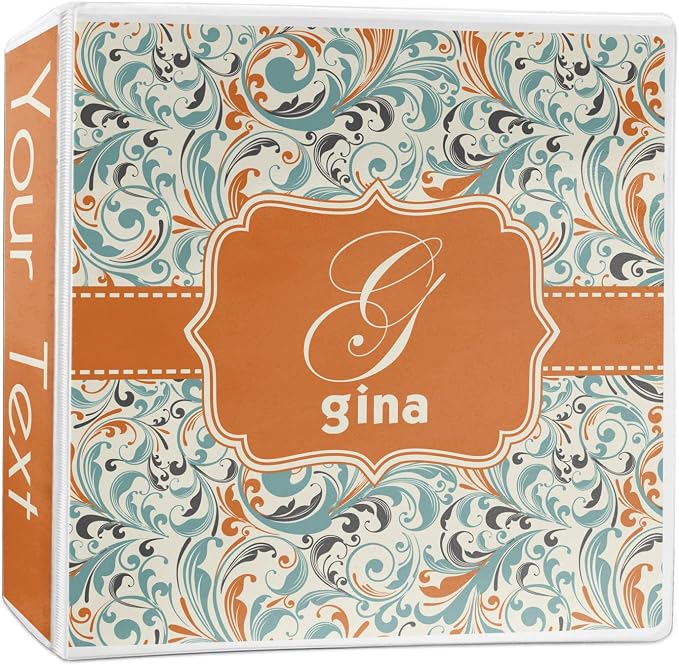 Personalized Orange & Blue Leafy Swirls 3-Ring Binder - 2 inch