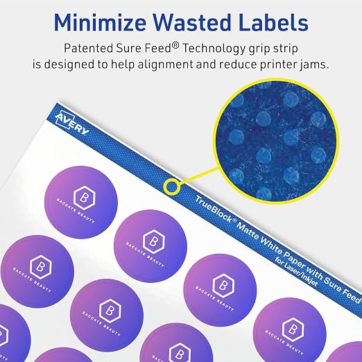 Avery® TrueBlock® Matte White Round Labels, Sure Feed® Technology, 1" Diameter, 1,200 Matte White Labels, Print-to-The-Edge, Laser/Inkjet Printable, Great for Product Merchandising Stickers
