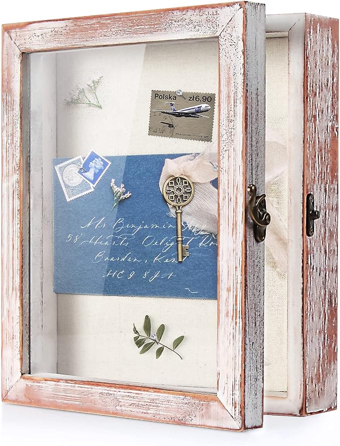 TJ.MOREE Shadow Box 8 x 10 Display Case Wood Picture Frame White Pink | Memory Box with Linen Back for Memorabilia, Bouquet, Military Medals, Pet Memorial Gifts