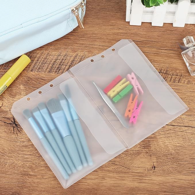 30pcs Dichotomy A5 Binder Pocket no Zipper Clear Budget Planner Inserts Bulk Binder Organizer Cash Envelopes for Budgeting Waterproof PVC Loose Leaf Bags Card Sleeves for 6 Ring Notebook