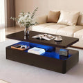 47" Modern LED Coffee Table, 2 Tier Rectangular Center Table with 16 Colors Lights & Large Storage Space, High Glossy Wooden Tea Table for Living Room, Bedroom, Home Office, Black