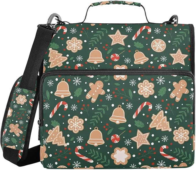 3 Ring Zipper Binder with Shoulder Strap Christmas Gingerbread Snowflakes 1.5 inch Binders Keeper Large Capacity Multi Pockets for School Office Supplies