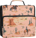 3 D-Ring Zipper Binder Bag, Cowboys Horse Pattern Cactus Removable Binder with Zipper Case Hold 300+ Sheets& 13 Inch Laptop for School Office Supplies Organizer
