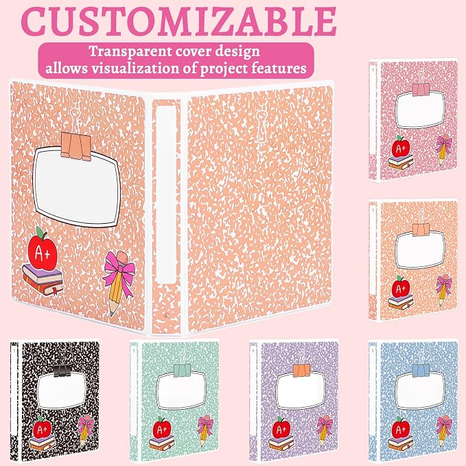 Marspark 6 Pack 3 Ring Binders 1.5 Inch Composition Notebook Pastel Color School Binder Set with Clear View Cover Fits 8.5'' x 11'' Letter Size Paper for School Office Home, 350 Sheet Capacity