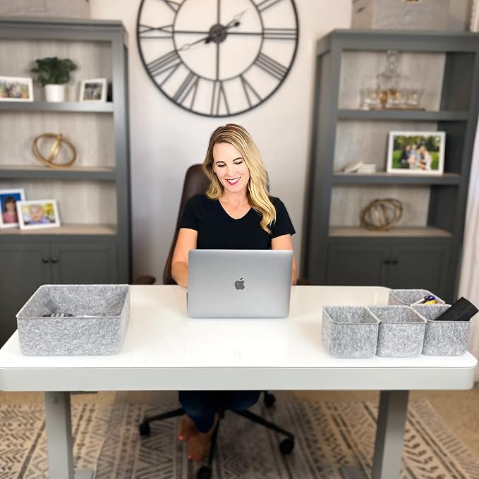 Desk Organizers Storage bins Set Office Drawer Organizers Pen holder pencil cup phone stand sticky note storage Closet Cabinet boxes Organizing 5-piece Pack (Gray)