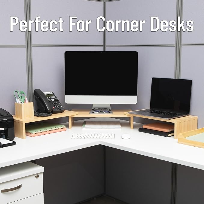 Mind Reader Dual Monitor Stand, Desktop Organizer, Laptop Riser, Office, MDF, 51.25"L x 9.25"W x 4.75"H, Brown