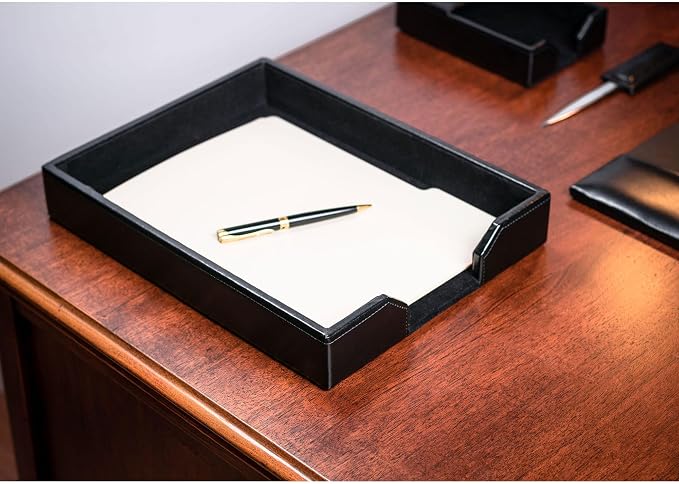 Dacasso Bonded Leather Desktop Tray Luxury Letter Holder & Paper Organizer for Desk, 13.5in x 10.5in x 2.13in, Black