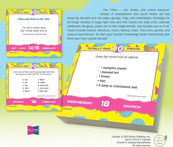 Totally Rad 90s Trivia 2026 Daily Desk Calendar: Boxed Page-a-Day Throwback Quiz Calendar with Day-to-Day Pop Culture, Games & Iconic 90s Moments
