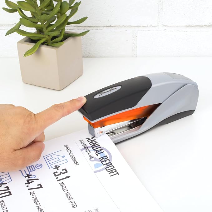 Swingline Stapler, 25 Sheet Capacity, Optima 25, Jam Free, Reduced Effort, Soft Grip, Orange and Gray (66402)