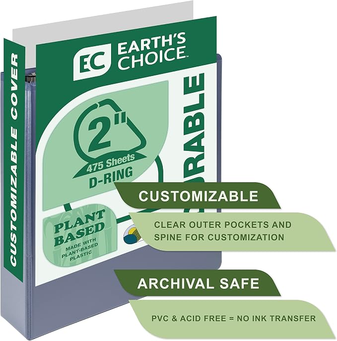 Samsill Plant-Based 2 Inch Durable D-Ring, View Binder, Eco-Friendly, USDA Certified Biobased,2 Count,Pack of 1, Indigo Blue