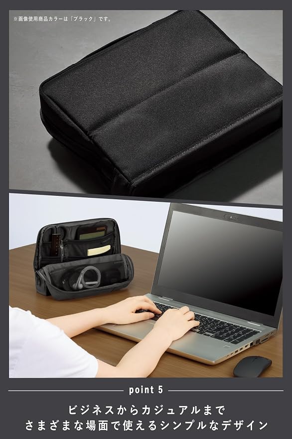 KOKUYO Pencil Case Pouch, Haco-Biz Standing Pen Pouch Bag, Foldable Stand up Pencil Holder Organizer, Large Capacity Portable Pencil Box for Office Supplies, Black