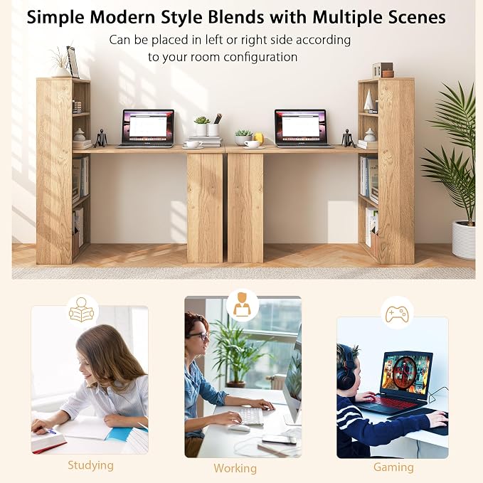 Tangkula Computer Desk with Bookshelf, Writing Study Desk with Storage Shelves & CPU Stand, Modern Compact Computer Workstation for Home & Office, Space-Saving Design(Natural) | Natural Wood Desk w/Storage Shelves & CPU Stand, Space-Saving Design Writi...