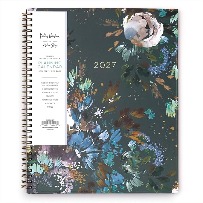Blue Sky 2027 Weekly & Monthly Planner Calendar, 8.5"x11", Midnight Garden