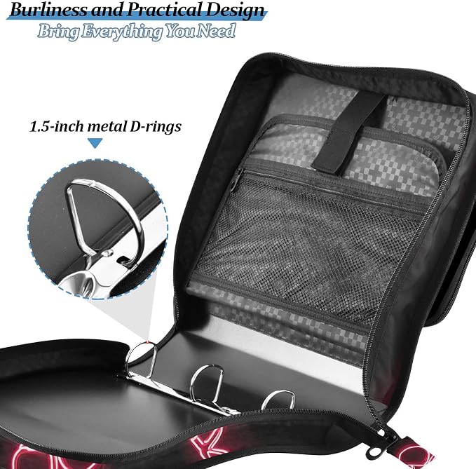 3 Ring Zipper Binder with Shoulder Strap Pink Neon Cherry 1.5 inch Binders Zip Up Binder Fit 500 Sheets Capacity for School Office Supplies