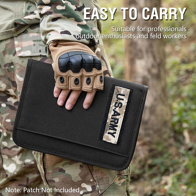 Kosibate Tactical Notebook Padfolio Ring Binder with 80 Sheets, Tactical Binder Zippered for Folders, Cards Refillable 6-Ring Notepad,Army Military Waterproof Notebook Cover(Black,7.3"x10.1")