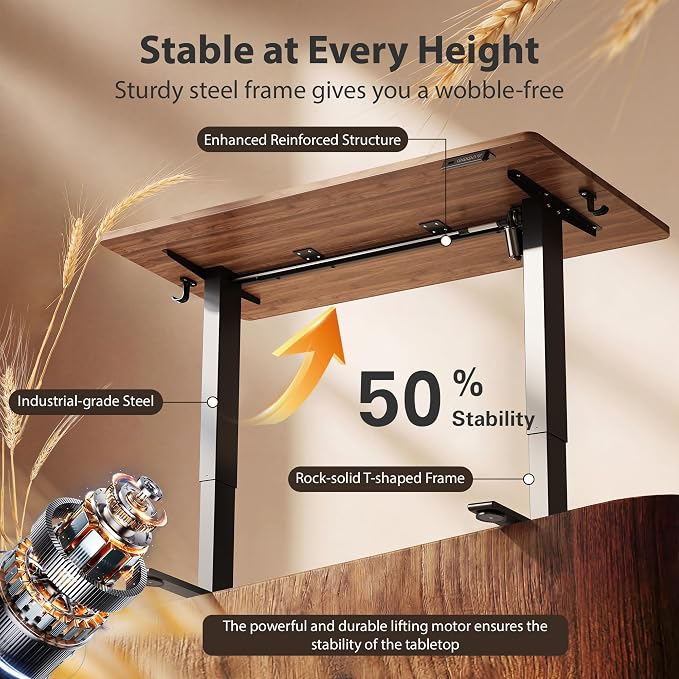 Cubiker Standing Desk, 55x28 Inches Sit Stand Home Office Desk, Electric Stand up Desk, Adjustable Desk with Splice Board, Black Frame/Black Walnut Top