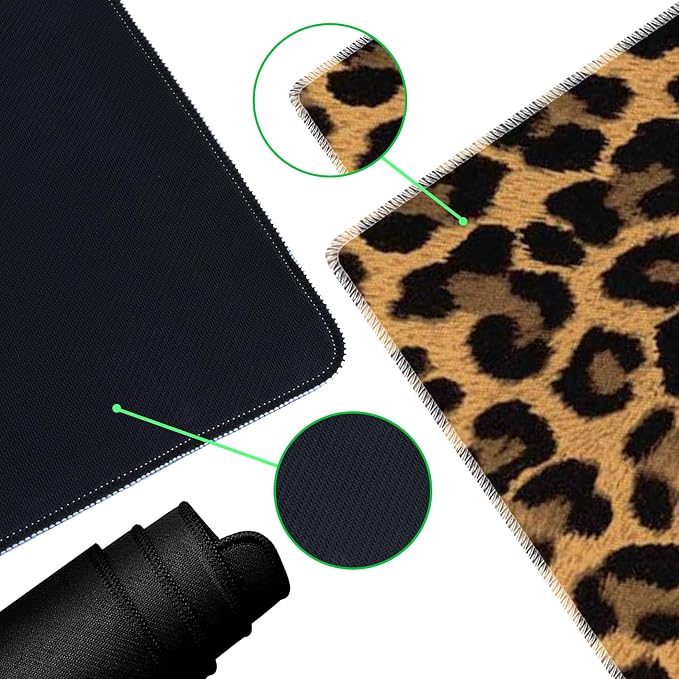 Personality Pattern Large Protective Desk Mat, Smooth Surface Soft Mousepad, Waterproof Non-Slip, 31.5 x 11.8 in Sewn Edge Office/Home, Leopard Print