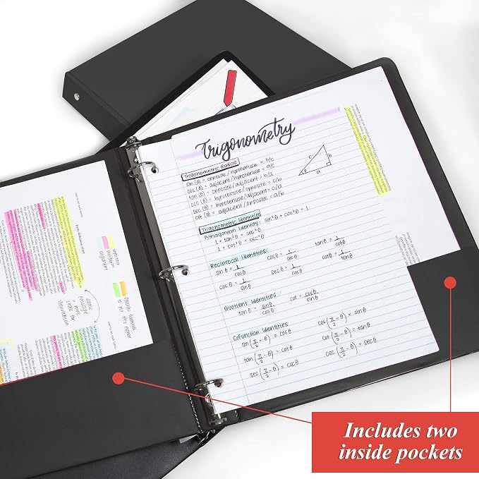 BAZIC Products 1" Black 3-Ring Binder, Round Ring, 2 Pockets, 24-Case | round rings, 1 in Black 3-ring binder, 2 inside pockets, holds up to 175 sheets, Durable poly cover