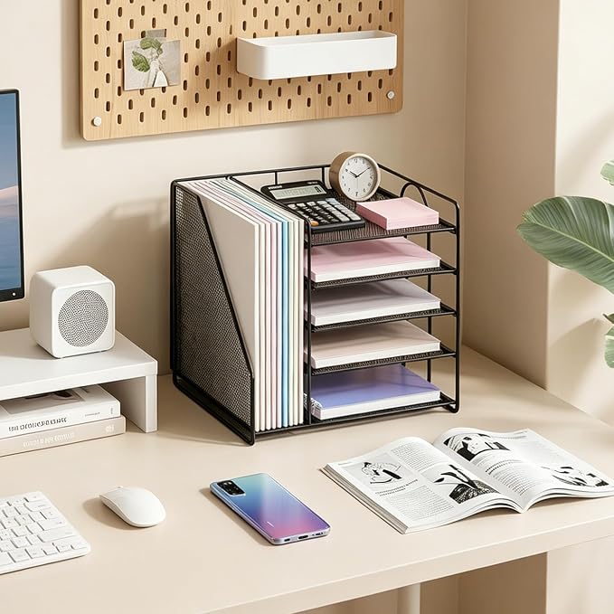 Desk Organizer, 5-Tier Paper Organizer Letter Tray, Black | Desk Organizers and Accessories, Office Desk Accessories & Workspace Organizers, Desktop File Organizer for Office Supplies