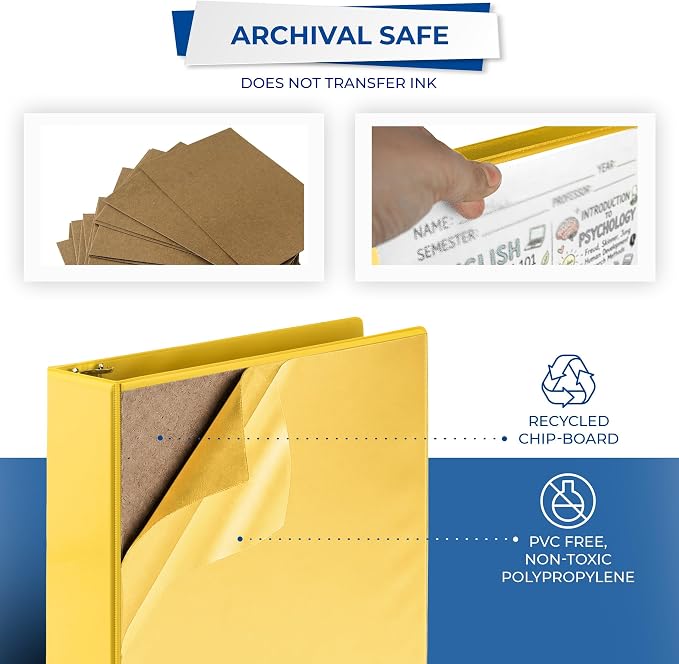 Samsill 2 Inch 3 Ring Binders, Economy Round Ring, Clear View Cover, 425 Sheet Capacity - for School, Home, Office - Yellow, 12 Pack