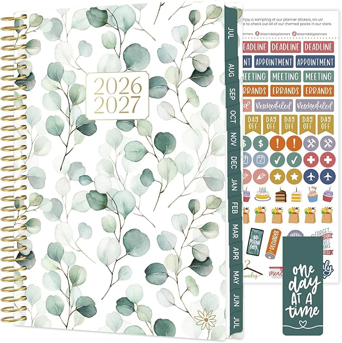 bloom daily planners 2026-2027 Planner - Academic Year (July 2026 - July 2027) Monthly & Weekly Soft Cover Planner for Women - 13 Month Inspirational Agenda Book with Stickers - 5.5" x 8.25" - Boho Greenery