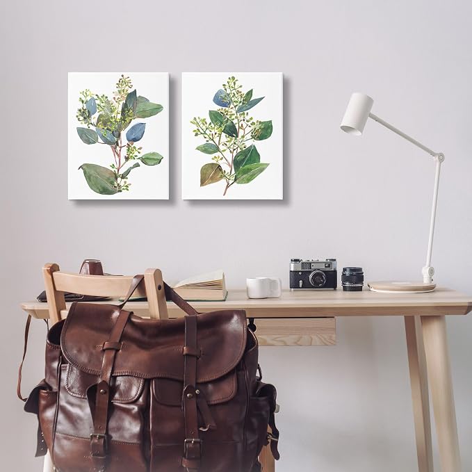 'Soft Eucalyptus Plant Ombre Leaves'| 2pc Canvas Art Set 2 | Stupell Industries | 16 x 20 Inches, Easy to Hang and Sturdy, Made in USA, by Melissa Wang