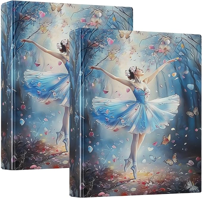 Ballerina in Blue Tutu Skirt 3 Ring Binder 1.5 Inch 2 Pack with 200 Sheet for Kids School Supplies Women Men Office