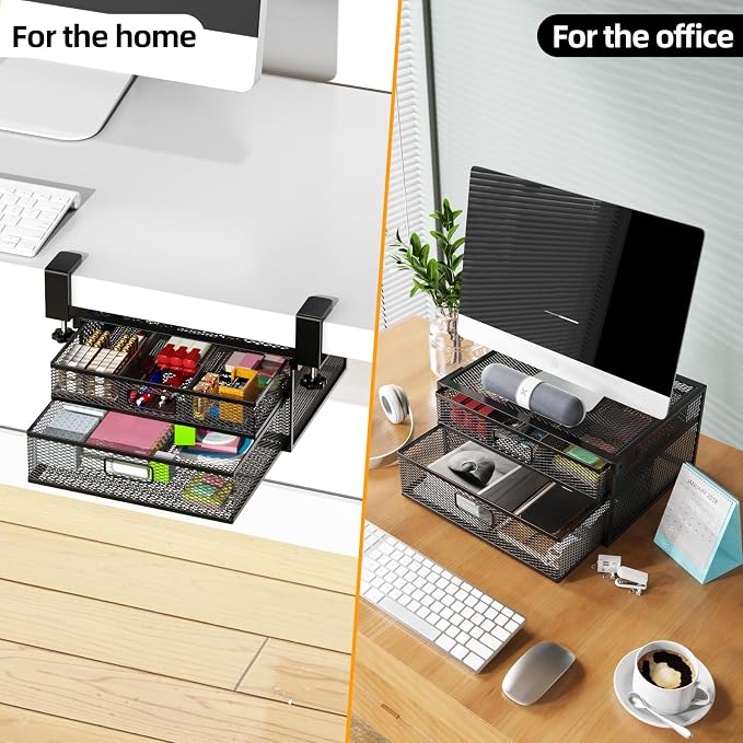 Under Desk Drawer Organizer No Drilling 2 Slide Out Drawer Under Desk Storage Drawer Clamp On Under Desk Management Drawer Organizer Suitable for Home and Office