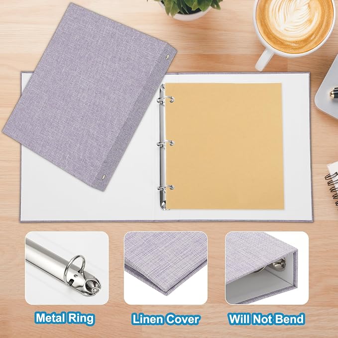 PATIKIL A5 Size 3 Ring Binder,1Pcs 1 Inch Round Ring Durable Linen Hardcover Binder Fit for Paper Recipe Photo Office, Light Purple