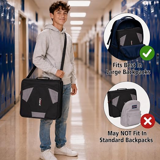 Case-it School Zipper Binder | 4-Inch D-Rings | 800-Sheet | D-186 Jet Black | King Sized Zip Tab, 5-Subject Expanding File Folder, Multiple Pockets, Storage Organizer, Shoulder Strap, Office