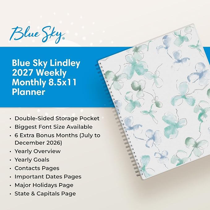 Blue Sky 2027 Weekly Monthly Planner Calendar 8.5"x11" Large Print Lindley
