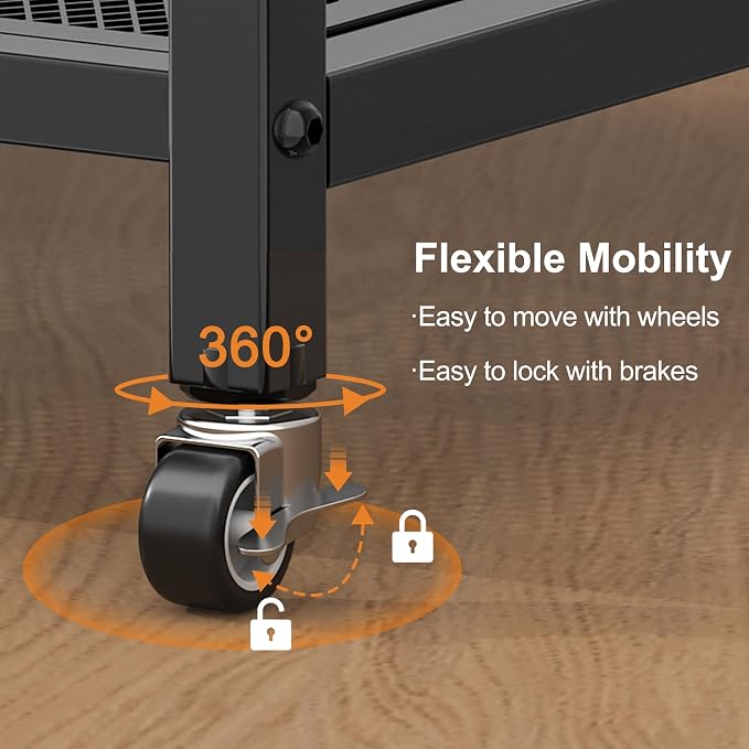 niffgaff Mobile Printer Stand with Large Desktop - 3 Tier Shelf, 24.4 Inch Height, Wooden Organizer for Home&Office, Black