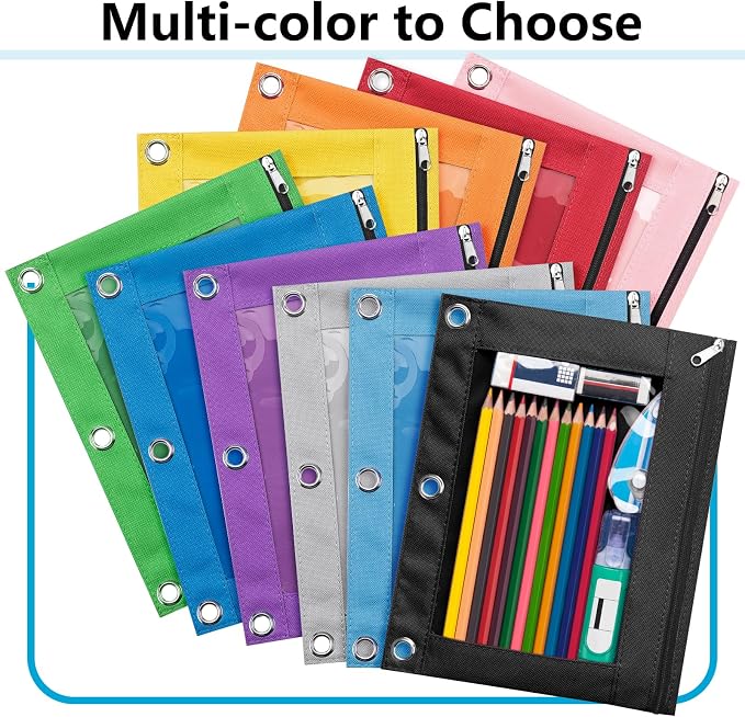Forvencer 3 Ring Binder Pencil Pouch with Smooth Zipper, ClearWindow Binder | Pencil Case, Big Capacity Pencil Bag with 3 Reinforced Grommets, Green