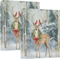 Winter Deer with Xmas Wreath Bird 3 Ring Binder 1.5" Decorative D-Ring Binder with Clipboard&3 Clear Pockets, Holds 200 Sheets A4 Size Paper Waterproof Binders for School Home Office|2 Pack