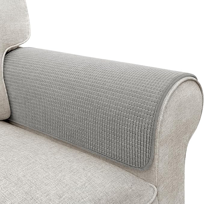Couch Arm Covers, Sofa Arm Covers, Waterproof Armrest Covers for Sofa, Armchair, Loveseat, Non-Slip Recliner Arm Covers, Sofa Headrest Covers, Arm Chair Covers Set of 2 (Gray, 26"×26")