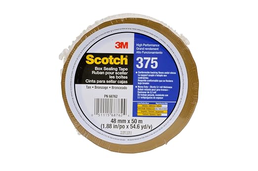 3M Scotch Box Sealing Tape 375 Tan, 48 mm x 50 m