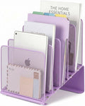LEKETREE Purple File Organizer for Desk, Desk Organizer with 5-Section Vertical File Rack, File Folder Organizer (Purple)