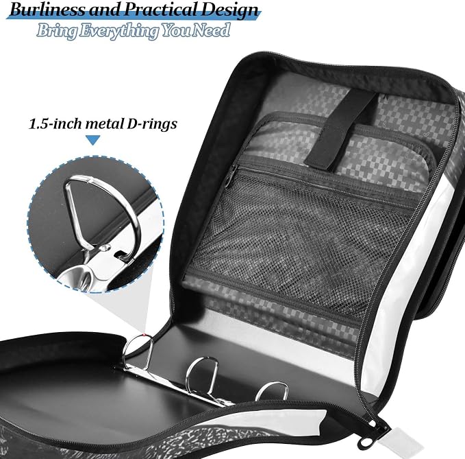 ALAZA Zipper Binder 3 Ring Book Skull Crow Binder Organizer with Zipper and Shoulder Strap Large Capacity Multi-Pocket Trapper Keeper File Folder for Office Supplies